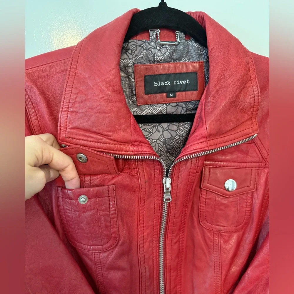 Black Rivet Vibrant Red Jacket - Picture 2 of 7